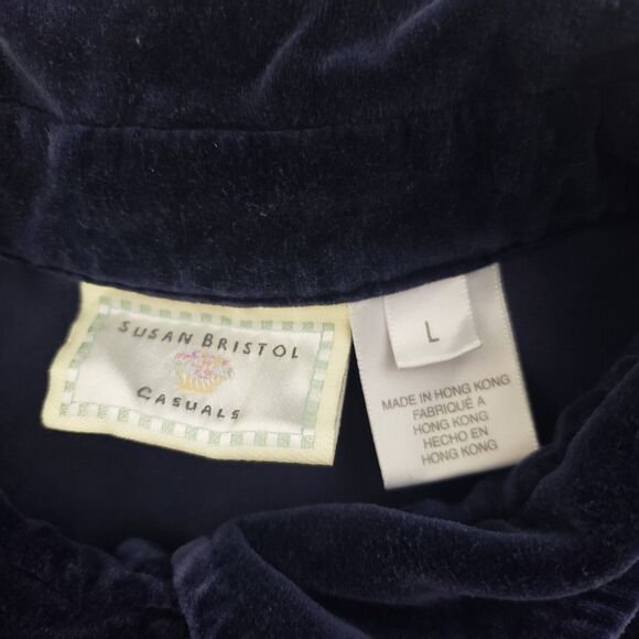 Susan Bristol Casuals Womens Jacket Size Large Blue Velvet Button Front Pocket - Picture 6 of 9